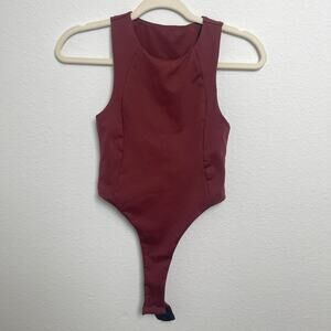 Maroon Burgundy Bodysuit XS Sleeveless High Neck Performance Stretch Slimming
